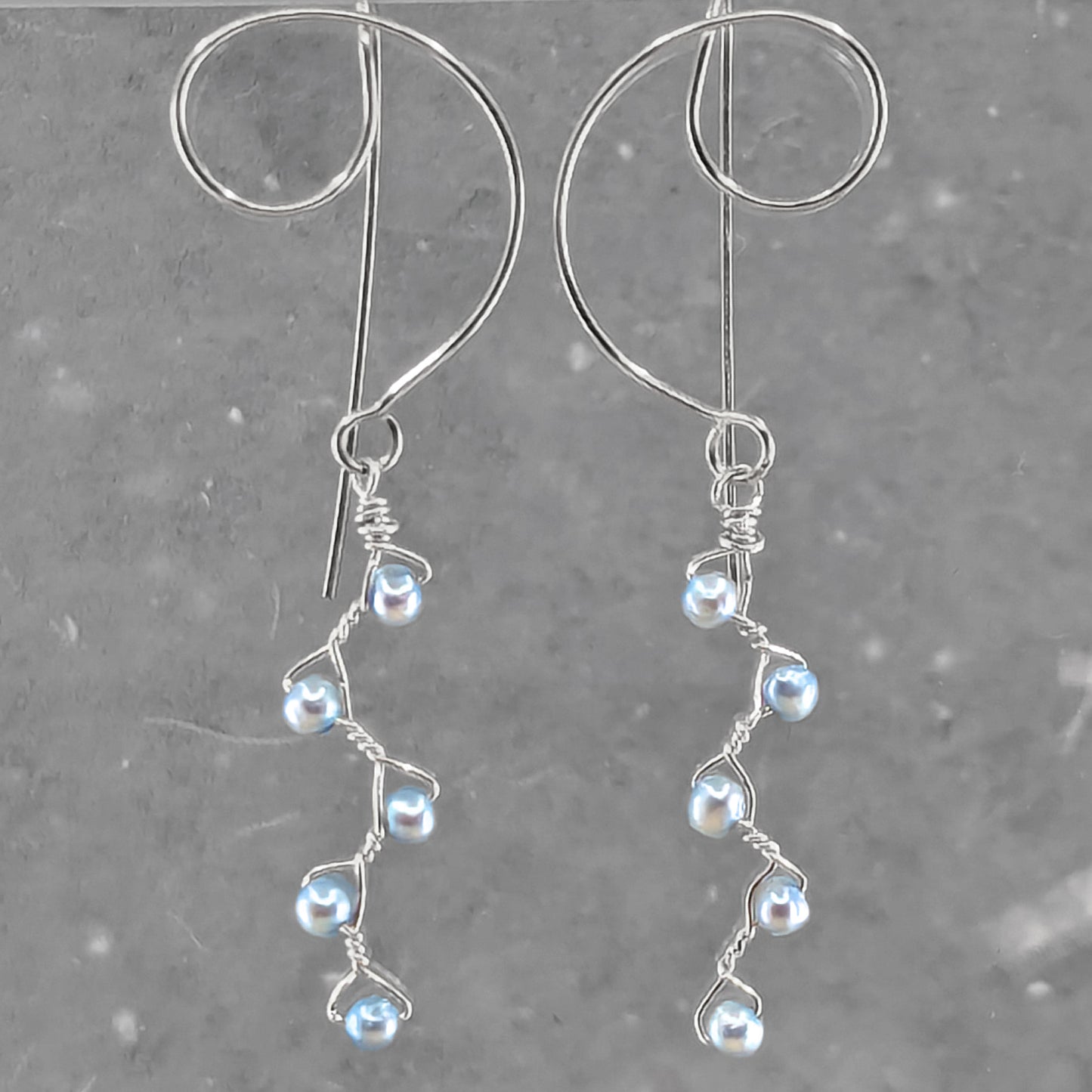 Swirling Vines Earrings, Baby Blue Pearls 4