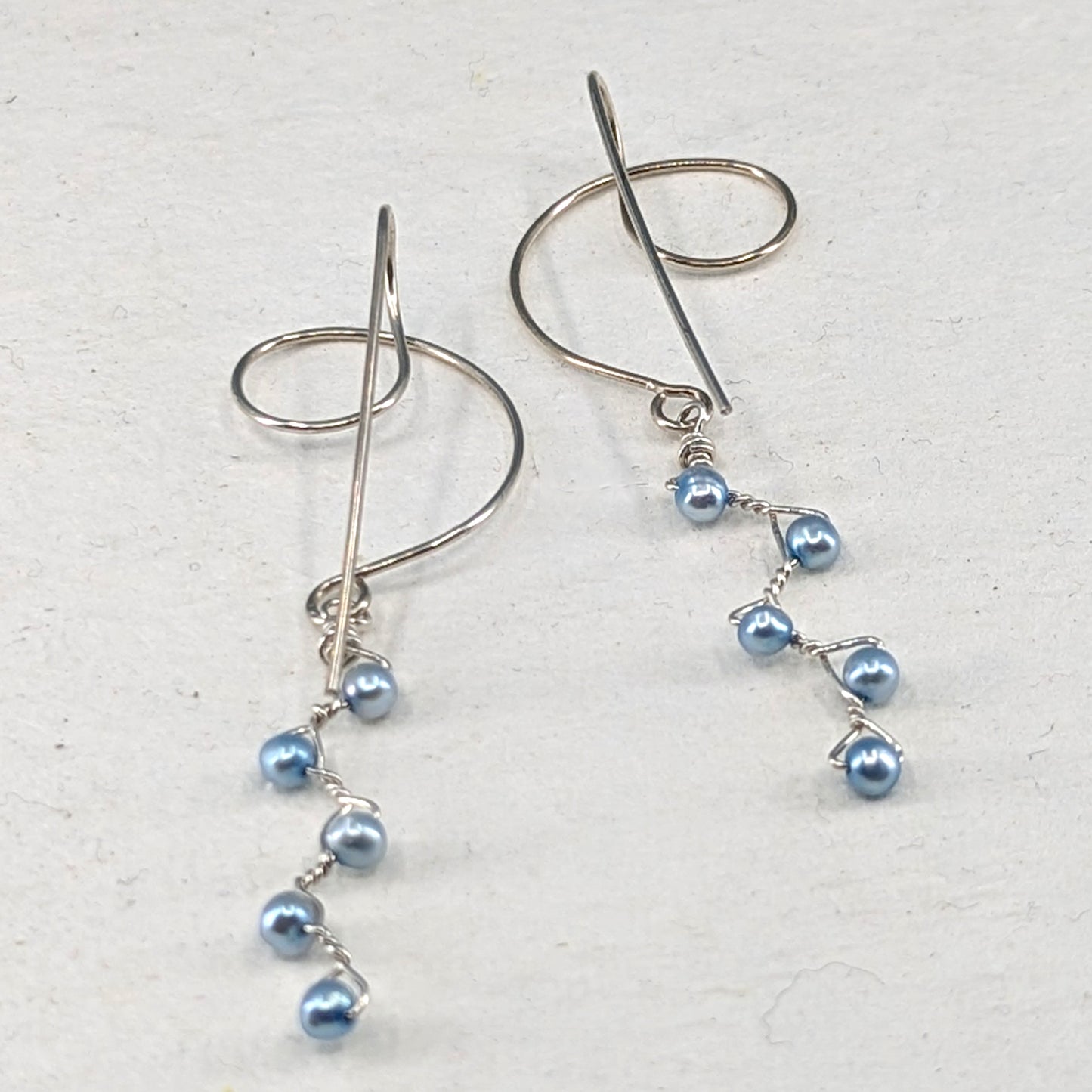 Swirling Vines Earrings, Baby Blue Pearls 5