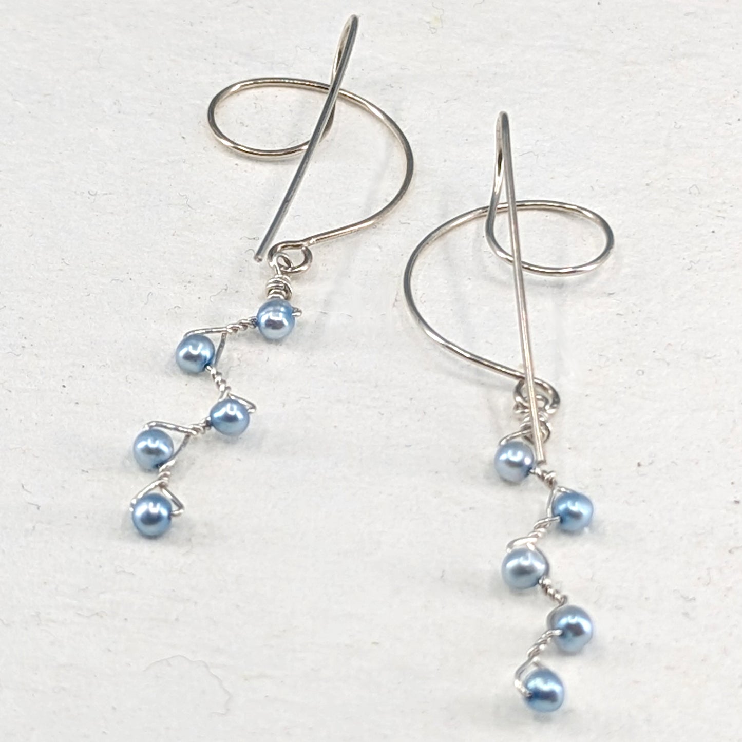 Swirling Vines Earrings, Baby Blue Pearls 1