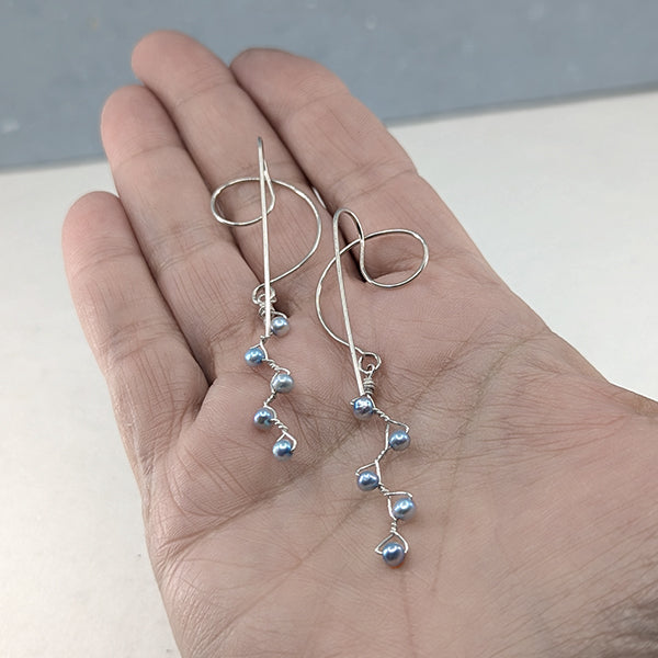 Swirling Vines Earrings, Baby Blue Pearls 3
