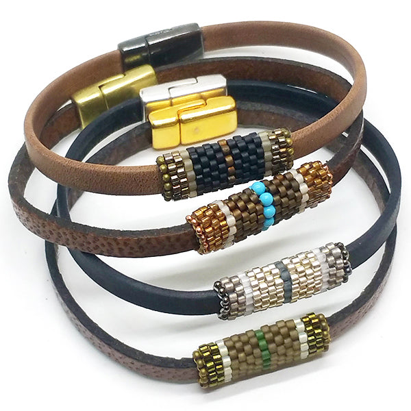 Boho Band - Beaded Leather Bracelet with Magnetic Clasp