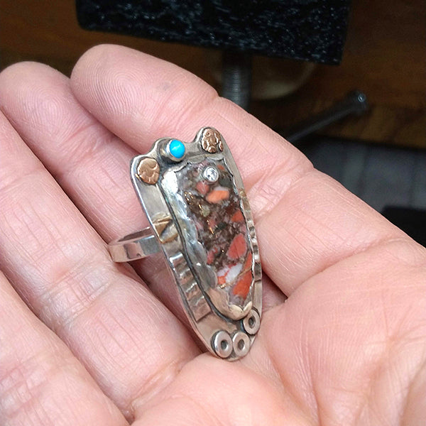 Jasper and Turquoise Shield Ring