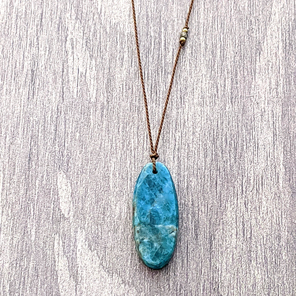 Raw Apatite Oblong Cutstone Pendant