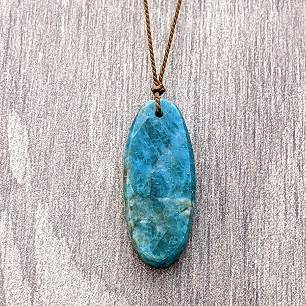 Raw Apatite Oblong Cutstone Pendant 2