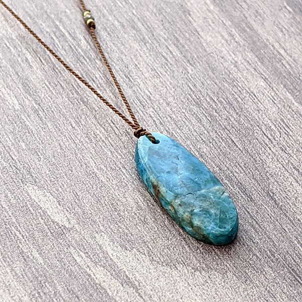 Raw Apatite Oblong Cutstone Pendant 3