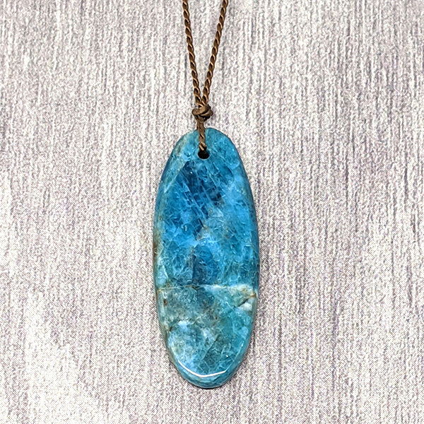 Raw Apatite Oblong Cutstone Pendant 4