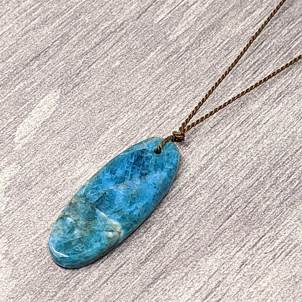 Raw Apatite Oblong Cutstone Pendant 5