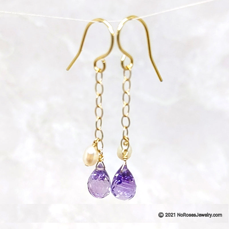 Solitude Earrings - Amethyst and Pearl 5