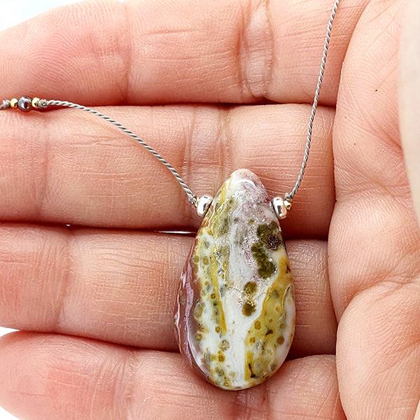 Simple Silk Necklace Ocean Jasper Teardrop 3