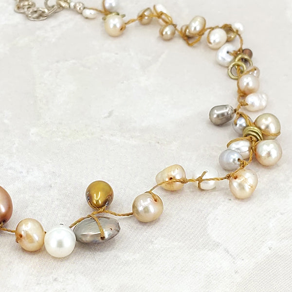 Half Halo Golden Pearls Necklace 1