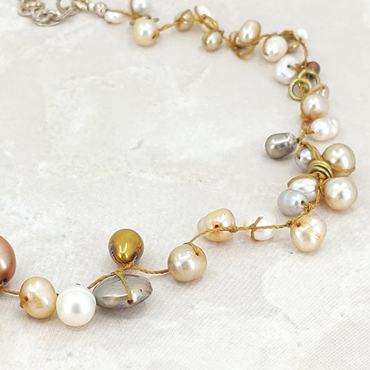 Half Halo Golden Pearls Necklace