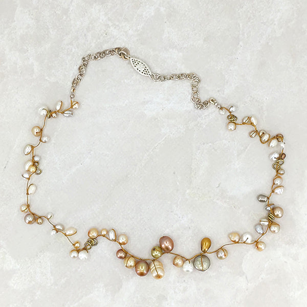 Half Halo Golden Pearls Necklace 2
