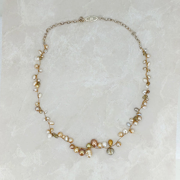 Half Halo Golden Pearls Necklace 4