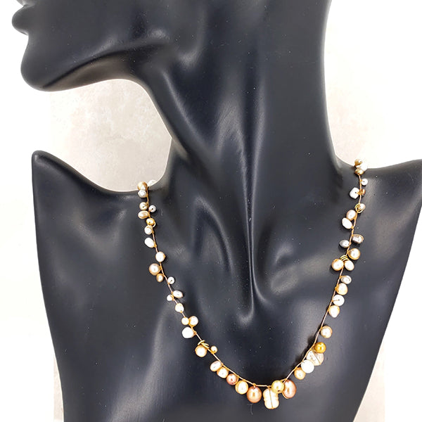 Half Halo Golden Pearls Necklace 5