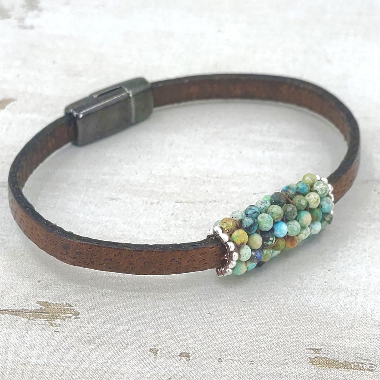 Slim Dandy Turquoise and Leather Bracelet 4