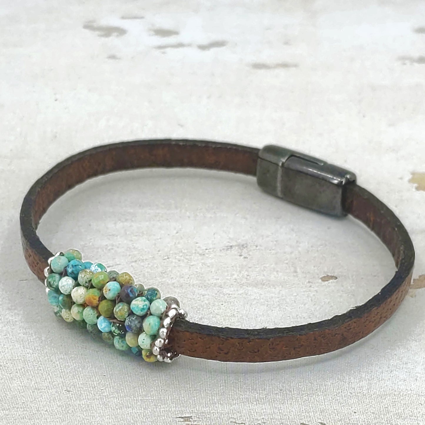 Slim Dandy Turquoise and Leather Bracelet 5