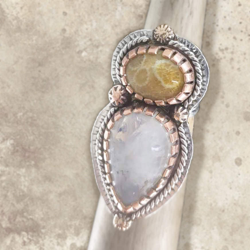 Fossil and Moon Statement Ring 5