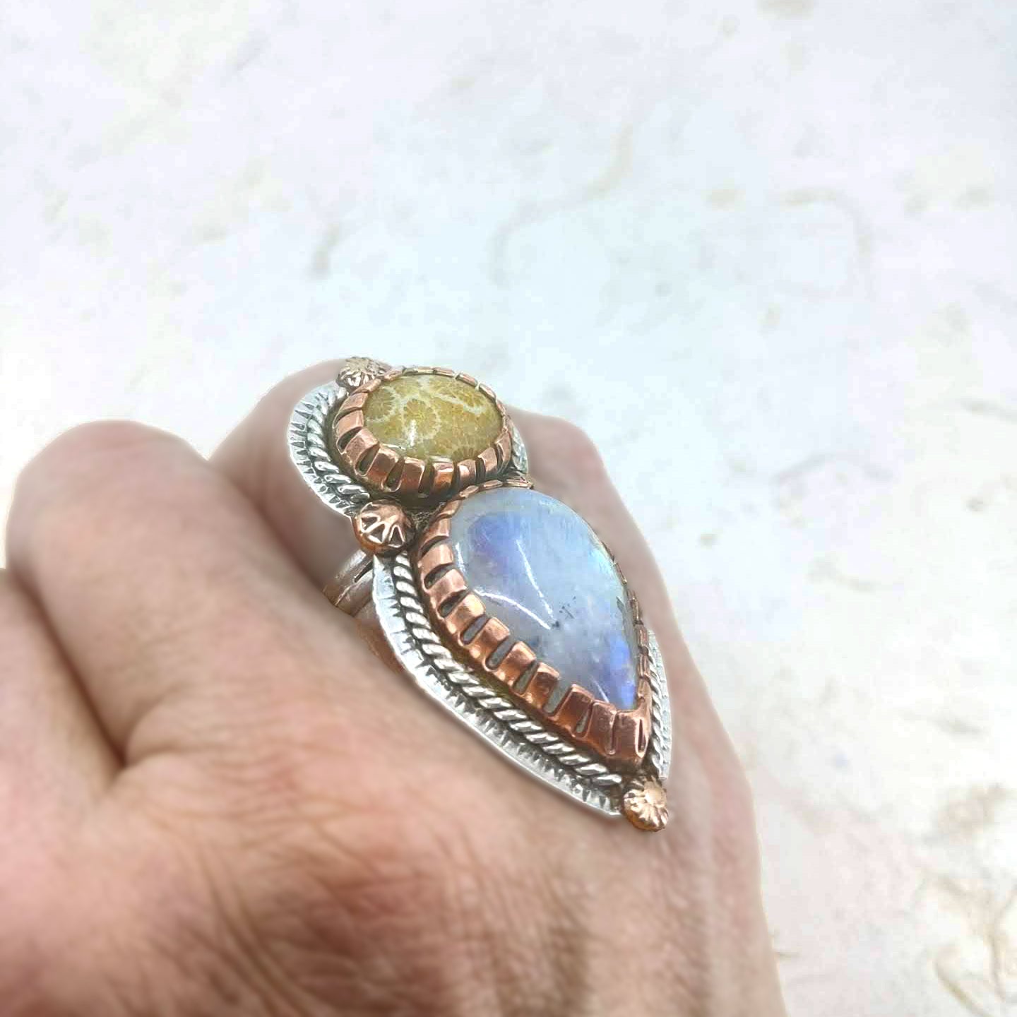 Fossil and Moon Statement Ring 2