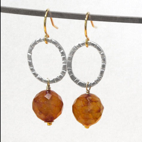 Hoop Drop Earrings - Carnelian , Earrings - No Roses Earthen, No Roses Jewelry Artisan Jewelry Los Angeles - 2