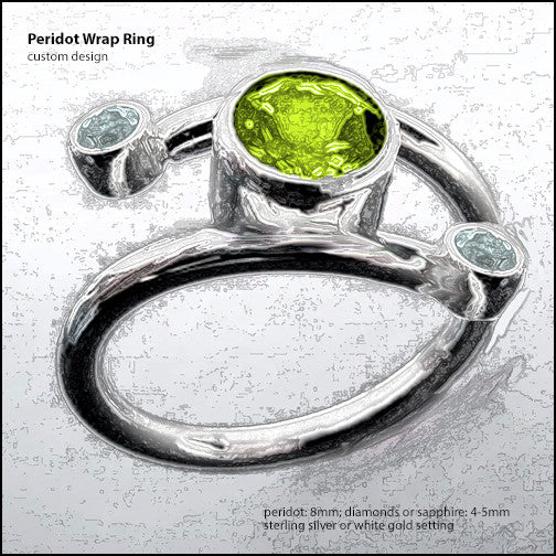 Bespoke Peridot and White Gold Artisan Engagement Ring , rings - No Roses Custom, No Roses Jewelry Artisan Jewelry Los Angeles - 4 4