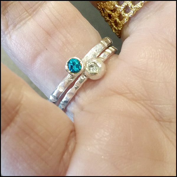 Blue and White CZ Stacking Rings , rings - No Roses Earthen, No Roses Jewelry Artisan Jewelry Los Angeles - 2