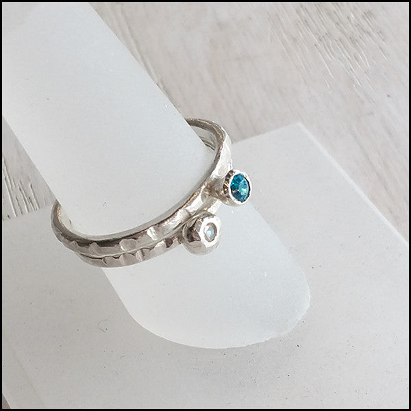 Blue and White CZ Stacking Rings , rings - No Roses Earthen, No Roses Jewelry Artisan Jewelry Los Angeles - 5 5