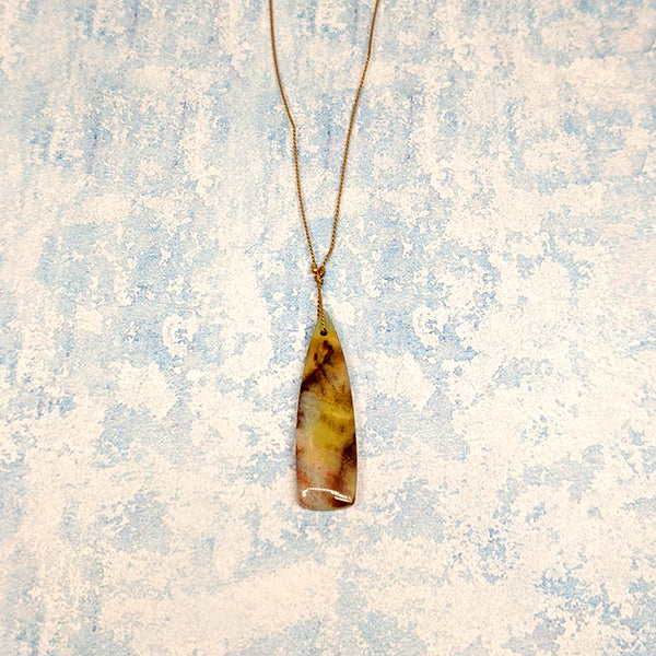 Blue Brown Jasper Shield Cutstone Pendant 4