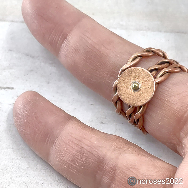 Triple Twist Disc Copper Stacking Rings Set