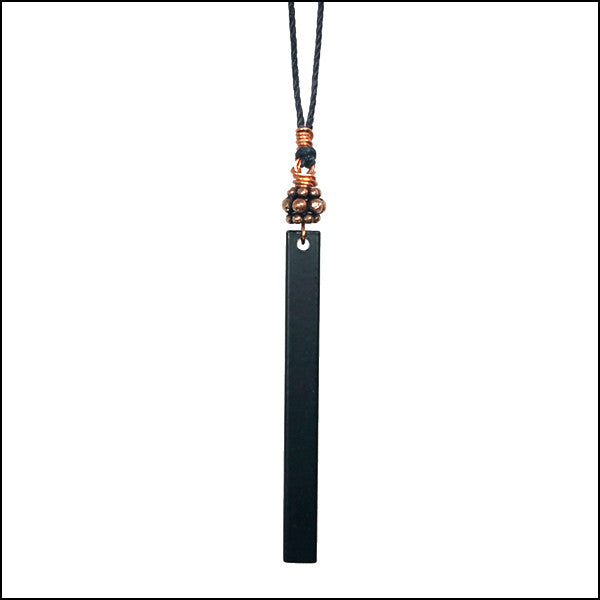 NoRosesJewelry.com Black Brass Bar and Copper Pendant on Vegan Cord