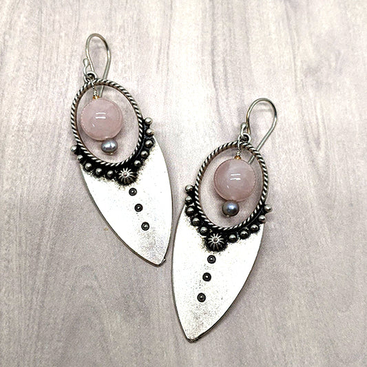 Iquitos Silver and Rose Quartz Earrings