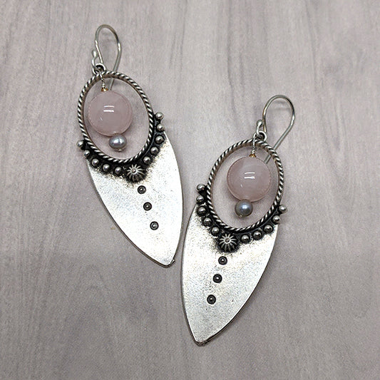 Iquitos Silver and Rose Quartz Earrings Secondary