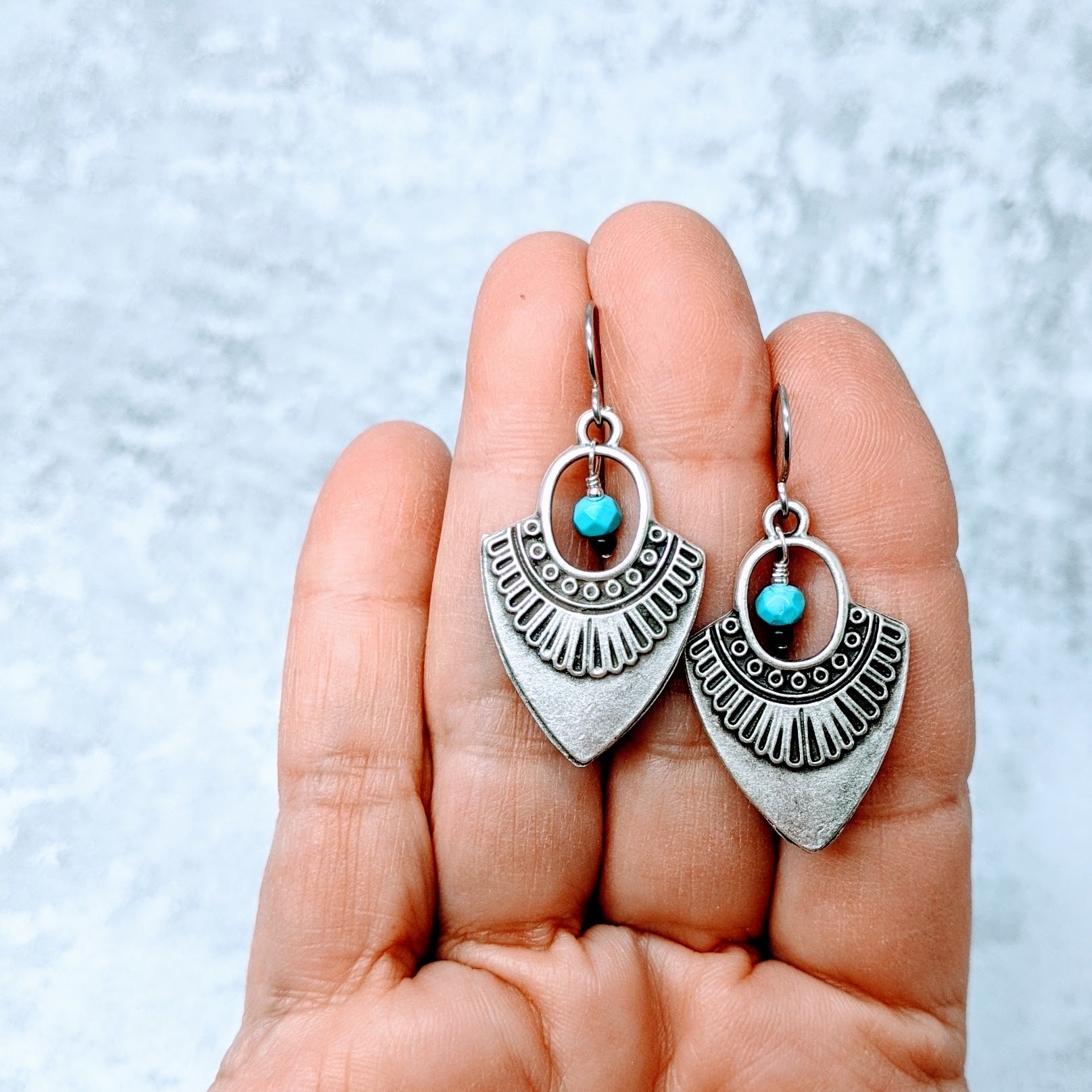 Chickasaw Turquoise Drop Earrings 7
