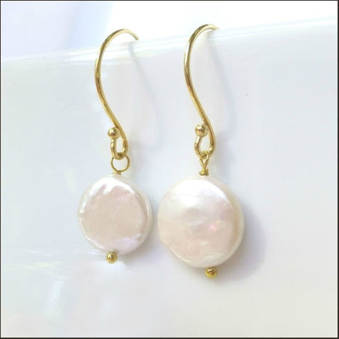White Coin Pearl Drop Earrings , Earrings - No Roses Mad Pearls, No Roses Jewelry Artisan Jewelry Los Angeles - 4