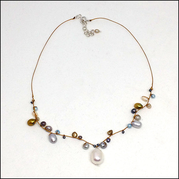 Half Halo Silver Pearls Necklace , Necklace - No Roses Mad Pearls, No Roses Jewelry Artisan Jewelry Los Angeles - 2