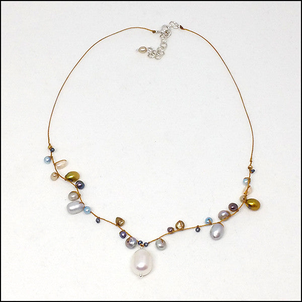 Half Halo Silver Pearls Necklace , Necklace - No Roses Mad Pearls, No Roses Jewelry Artisan Jewelry Los Angeles - 4