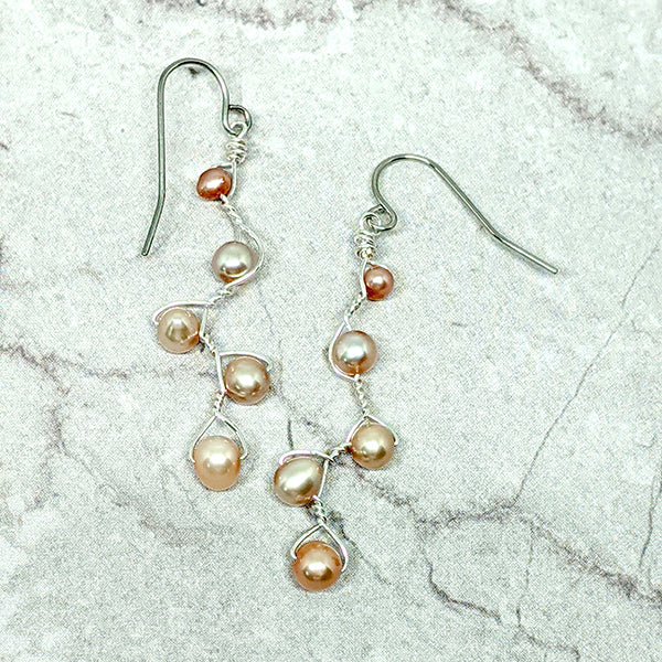 Vines Earrings Peach Pearl 3