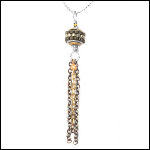 Delicate Beaded Tassel Pendant , Necklace - No Roses Metro, No Roses Jewelry Artisan Jewelry Los Angeles - 2