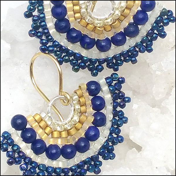 Fan Earrings, Lapis and Gold 1