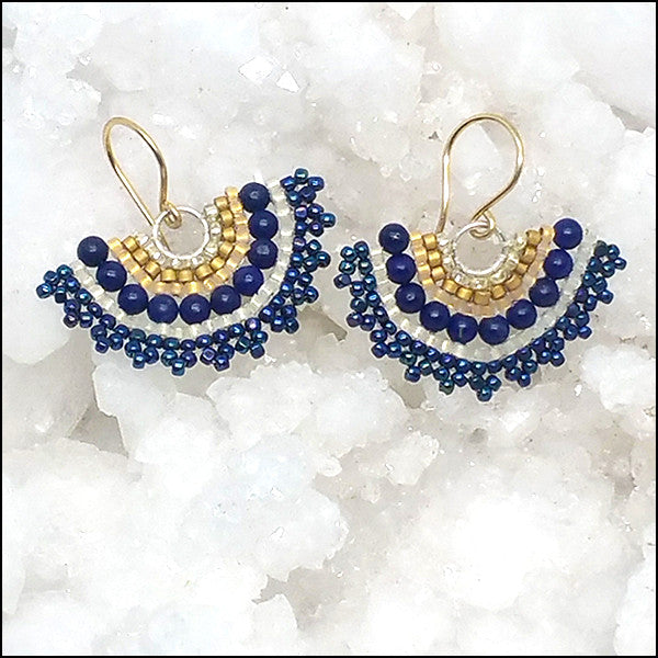 Fan Earrings, Lapis and Gold 2