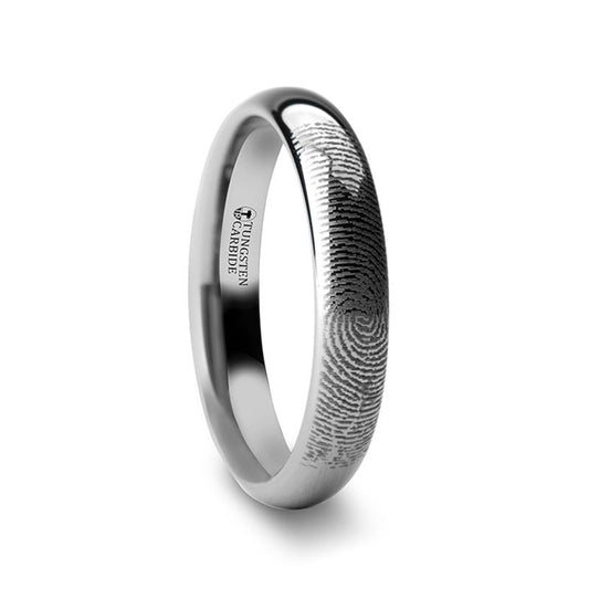 Fingerprint Band Ring - Silver Tungsten