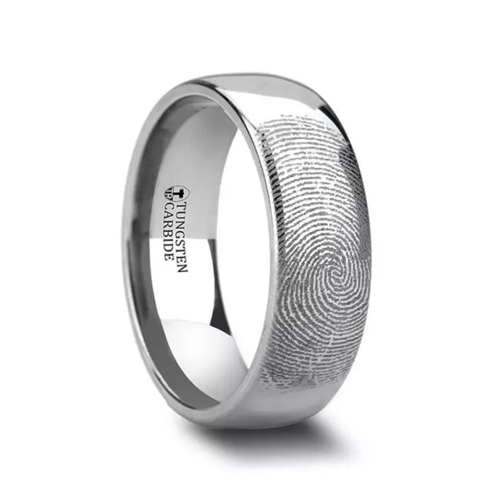 Fingerprint Band Ring - Silver Tungsten