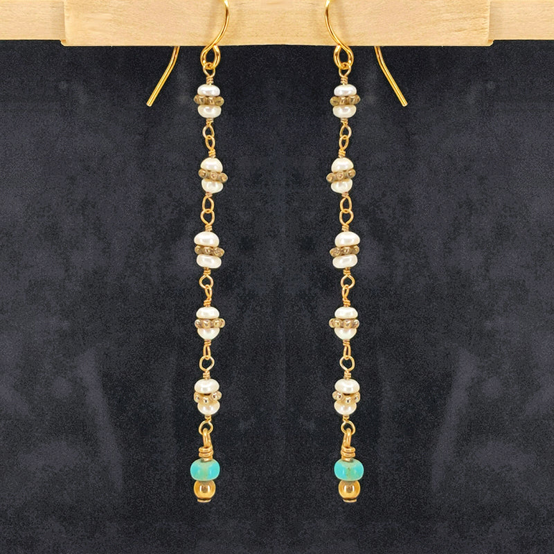 Slender Pearl and Turquoise Earrings 2