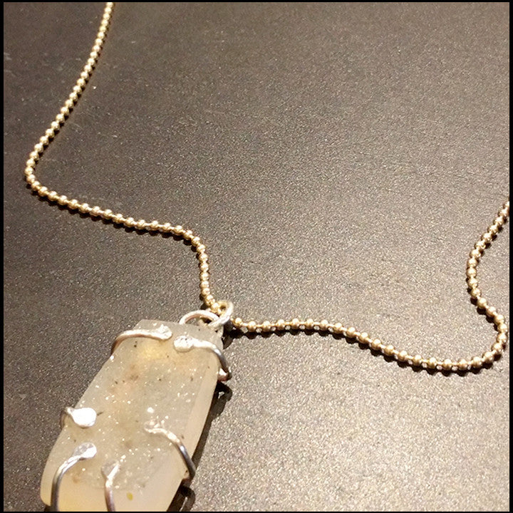 Agate Druzy Prong Pendant , Necklace - No Roses Earthen, No Roses Jewelry Artisan Jewelry Los Angeles - 2 2