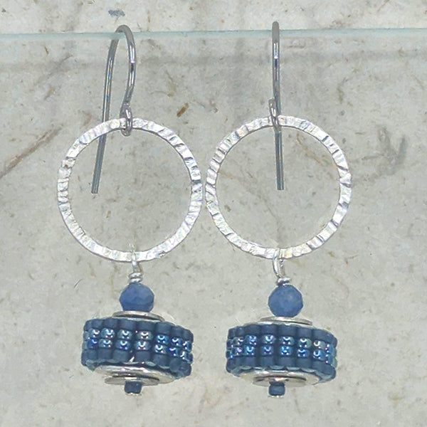 Life is a Wheel Earrings, Blue Sapphire