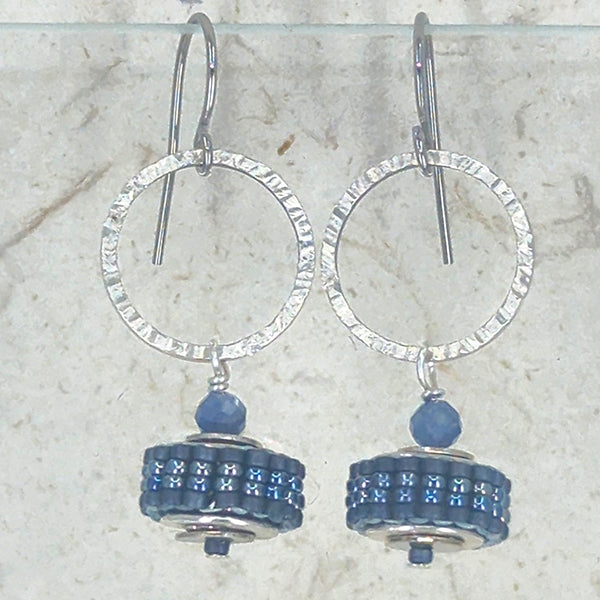 Life is a Wheel Earrings, Blue Sapphire