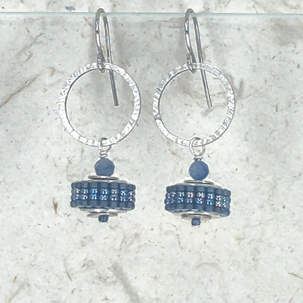 Life is a Wheel Earrings, Blue Sapphire