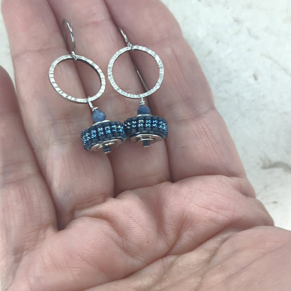 Life is a Wheel Earrings, Blue Sapphire