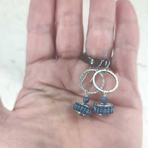 Life is a Wheel Earrings, Blue Sapphire