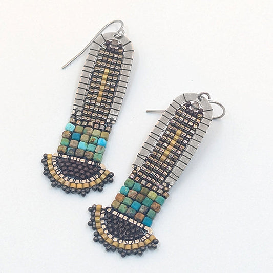 Beaded earrings with geometric pattern on a white background Secondary