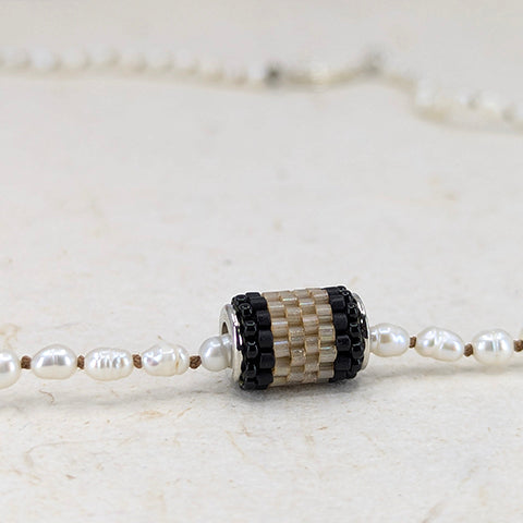 Pearl Floater Necklace, Coffee & Cream